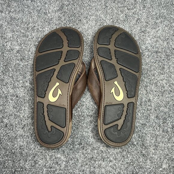 OluKai NUI Flip Flops Men's Size 10 Brown Leather Outdoor Beach Thong Sandals - Picture 9 of 11